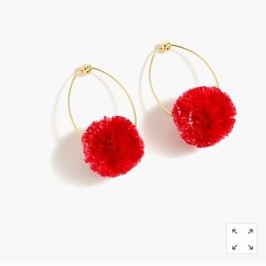 Jcrew Red Raffia Pom Pom Earrings